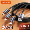 Cáp Toocki 3/5 chiếc 3 trong 1 Micro USB C Lightning dùng để sạc cho iPhone, Samsung, Xiaomi, Realme, Huawei, dây cáp đa năng.