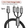 Cáp Toocki 3/5 chiếc 3 trong 1 Micro USB C Lightning dùng để sạc cho iPhone, Samsung, Xiaomi, Realme, Huawei, dây cáp đa năng.