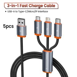 Кабель Toocki 3/5 шт. 3 в 1 Micro USB C Lightning Charing кабель для iPhone Samsung Xiaomi Realme Huawei Wire Data Wire All-in-o