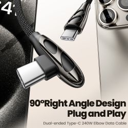 Cáp USB C sang Type C 90 độ Toocki 240W PD3.1 QC4.0 Sạc nhanh cho Laptop iPhone 16 15 Samsung Xiaomi Oneplus