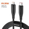 Kabel USB-C Lightning Toocki PD20W do szybkiego ładowania iPhone'a 14, 13, 12 Pro Max i iPada, typ C, do szybkiego ładowania Lig