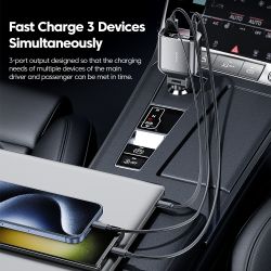 Автомобільний зарядний пристрій Toocki 105 Вт з висувним USB-C та Lightning-кабелем PD 27 Вт для iPhone 16 15 14 13 Samsung S24 