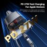 Автомобільний зарядний пристрій Toocki 105 Вт з висувним USB-C та Lightning-кабелем PD 27 Вт для iPhone 16 15 14 13 Samsung S24 