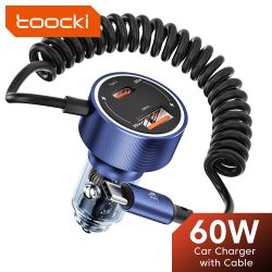 Bộ sạc ô tô Toocki 60W USB C QC4.0 PD3.0 5A Sạc nhanh Type C cho điện thoại iPhone 14 13 Samsung Xiaomi Huawei