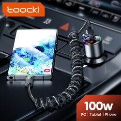 Cáp sạc điện thoại trên ô tô Toocki Spring 100W USB C sang USB Type-C dạng ống lồng, tương thích với Macbook, iPhone 15, Samsung