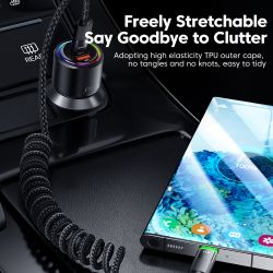 Cáp sạc điện thoại trên ô tô Toocki Spring 100W USB C sang USB Type-C dạng ống lồng, tương thích với Macbook, iPhone 15, Samsung