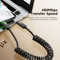 Cáp sạc điện thoại trên ô tô Toocki Spring 100W USB C sang USB Type-C dạng ống lồng, tương thích với Macbook, iPhone 15, Samsung