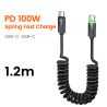 Cáp sạc điện thoại trên ô tô Toocki Spring 100W USB C sang USB Type-C dạng ống lồng, tương thích với Macbook, iPhone 15, Samsung