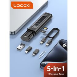 Toocki 5-in-1 OTG-Adapter-Kit: Kompakter USB-C-Adapter, Micro-USB-C-Lightning-Konverter, SIM-/TF-Karten-Aufbewahrungsbox für iPh