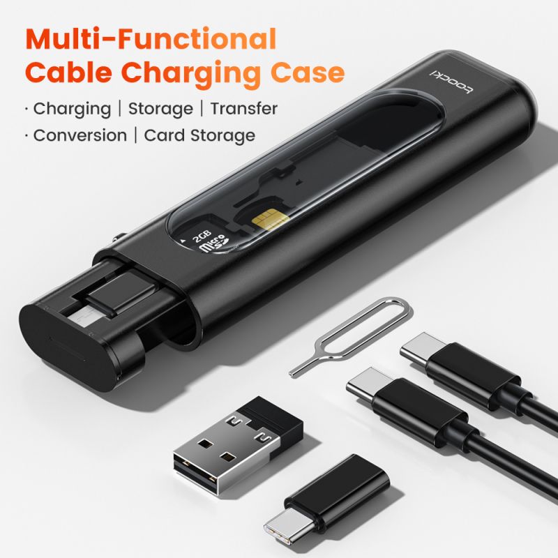 Toocki 5-in-1 OTG-Adapter-Kit: Kompakter USB-C-Adapter, Micro-USB-C-Lightning-Konverter, SIM-/TF-Karten-Aufbewahrungsbox für iPh