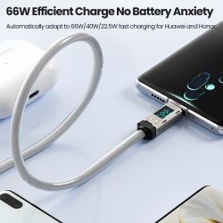 Cáp sạc nhanh Toocki Display 100W USB Type C cho Samsung Xiaomi Realme POCO, cáp sạc nhanh 66W Type C cho Huawei P40 P30 Oneplus