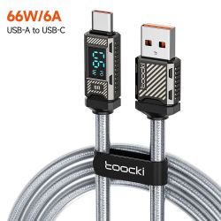 Cáp sạc nhanh Toocki Display 100W USB Type C cho Samsung Xiaomi Realme POCO, cáp sạc nhanh 66W Type C cho Huawei P40 P30 Oneplus