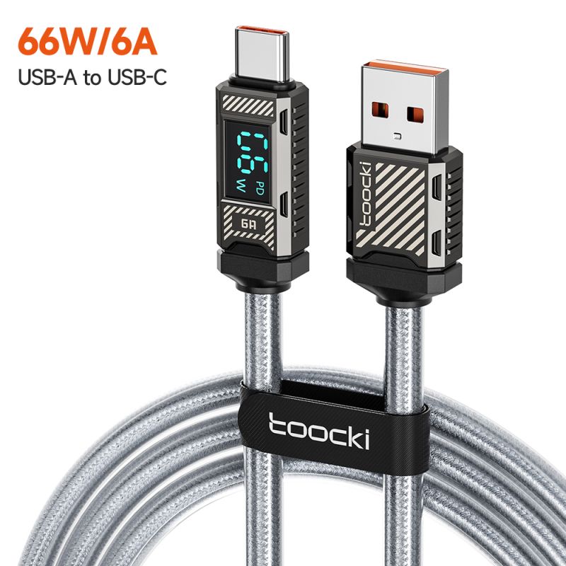 Cáp sạc nhanh Toocki Display 100W USB Type C cho Samsung Xiaomi Realme POCO, cáp sạc nhanh 66W Type C cho Huawei P40 P30 Oneplus