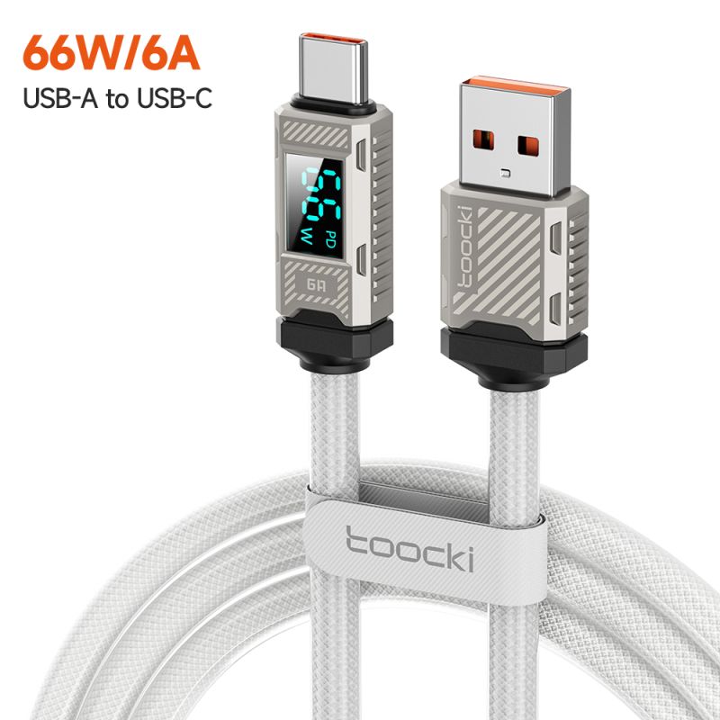 Cáp sạc nhanh Toocki Display 100W USB Type C cho Samsung Xiaomi Realme POCO, cáp sạc nhanh 66W Type C cho Huawei P40 P30 Oneplus