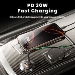Bộ sạc ô tô Toocki 30W sạc nhanh USB Type C PD QC3.0 dành cho iPhone Samsung Xiaomi Huawei Honor Realme.