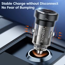Bộ sạc ô tô Toocki 33W PD 20W sạc nhanh USB C cho điện thoại iPhone 15 14 13 12 11 Samsung S23 S22 Xiaomi Realme POCO