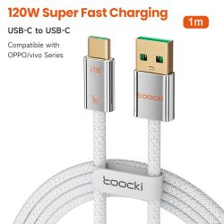 Cáp USB Type C Toocki 120W cho OPPO Supervooc 2.0 Vivo, cáp dữ liệu sạc nhanh Type C cho iPhone Xiaomi Samsung