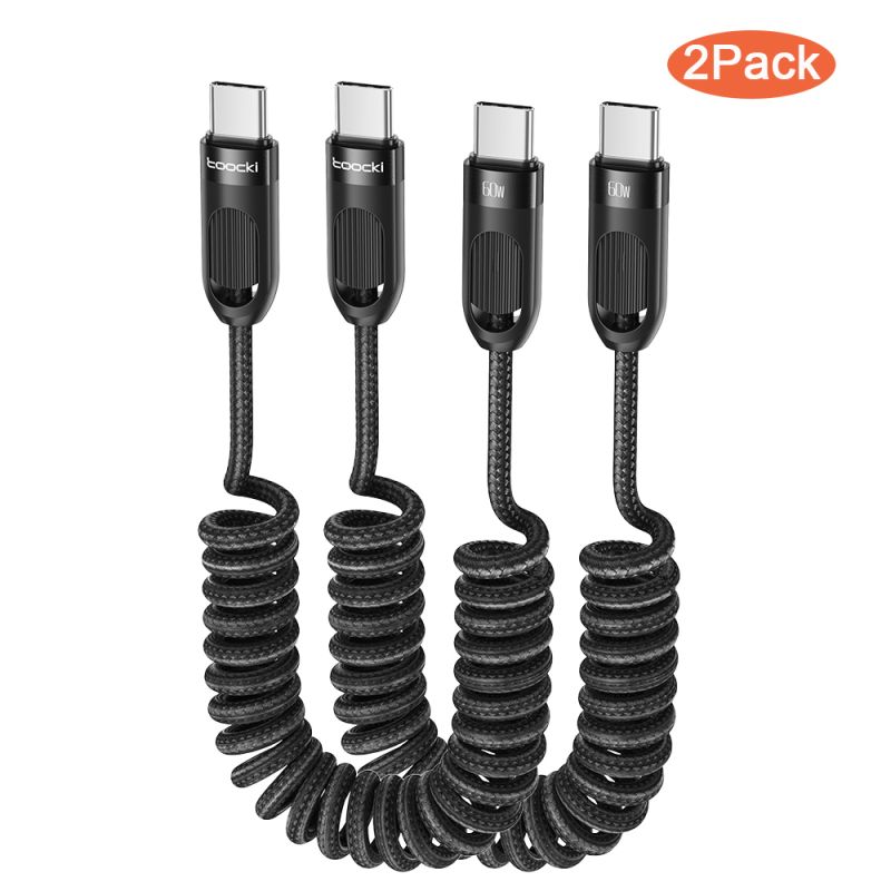 Toocki Coiled USB C to USB C Cable 2 Pack 1.5M PD 60W Fast Type C Charging Cable for iPhone 17 16 15 Sasmung Galaxy S24 for Car