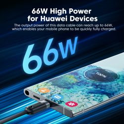 Câble Toocki 66 W 3 en 1 avec affichage numérique, charge rapide 6 A, compatible Micro USB, Type C et Lightning, pour iPhone, Sa