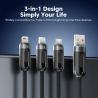 Câble Toocki 66 W 3 en 1 avec affichage numérique, charge rapide 6 A, compatible Micro USB, Type C et Lightning, pour iPhone, Sa