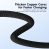 Câble Toocki 66 W 3 en 1 avec affichage numérique, charge rapide 6 A, compatible Micro USB, Type C et Lightning, pour iPhone, Sa