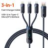 Câble Toocki 66 W 3 en 1 avec affichage numérique, charge rapide 6 A, compatible Micro USB, Type C et Lightning, pour iPhone, Sa