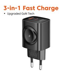 Station de charge Toocki 3 en 1 avec chargeur GaN pour iPhone, Apple Watch et charge rapide USB-C PD 20 W (compatible iPhone 16,