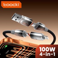 Cáp sạc nhanh Toocki 4 trong 1, cáp USB sang USB C 1.2m 100W 5A, USB C sang Lightning 27W, cáp sạc nhanh USB C cho iPhone Samsun
