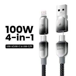 Cáp sạc nhanh Toocki 4 trong 1, cáp USB sang USB C 1.2m 100W 5A, USB C sang Lightning 27W, cáp sạc nhanh USB C cho iPhone Samsun