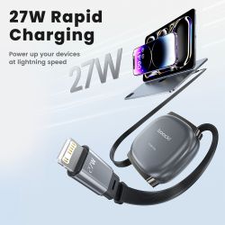 Cáp USB C Lightning có thể thu gọn Toocki dành cho iPhone 14 13 11 Pro Max 8 7 PD Sạc nhanh 27W Dây sạc Lightning Dây truyền dữ 