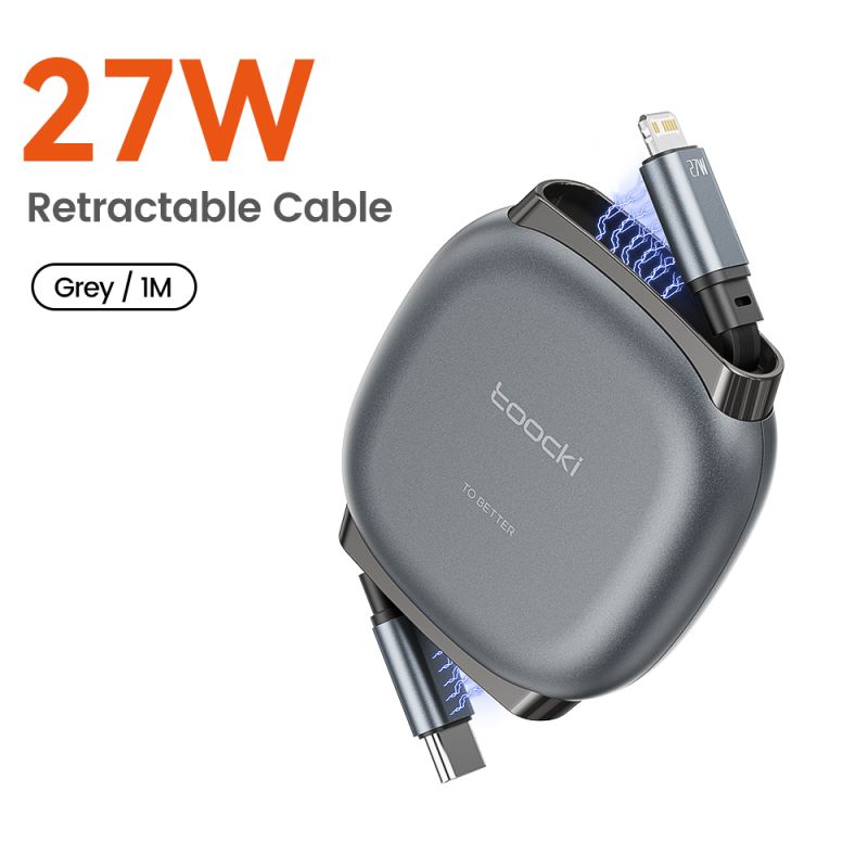 Cáp USB C Lightning có thể thu gọn Toocki dành cho iPhone 14 13 11 Pro Max 8 7 PD Sạc nhanh 27W Dây sạc Lightning Dây truyền dữ 