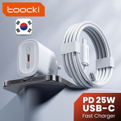 Bộ sạc nhanh Toocki KR Plug 25W USB C SFC PPS PD Type C dành cho iPhone 16 15 14 Pro Max Samsung S25 S24 S23 Ultra và máy tính b
