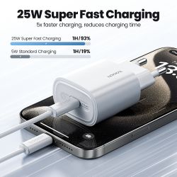 Bộ sạc nhanh Toocki KR Plug 25W USB C SFC PPS PD Type C dành cho iPhone 16 15 14 Pro Max Samsung S25 S24 S23 Ultra và máy tính b