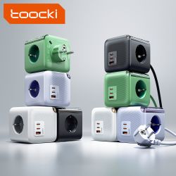 Ổ cắm điện đa năng Toocki GaN với 4 ổ cắm AC, 2 cổng USB, 1 cổng Type-C, công suất 33W, QC3.0, PD20W, có tiếp đất và bảo vệ quá 