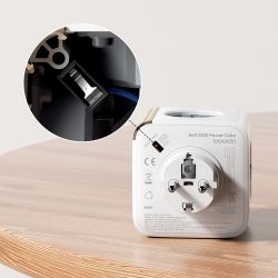Ổ cắm điện đa năng Toocki GaN với 4 ổ cắm AC, 2 cổng USB, 1 cổng Type-C, công suất 33W, QC3.0, PD20W, có tiếp đất và bảo vệ quá 