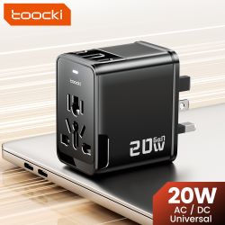 Toocki 20 W Uniwersalny adapter podróżny na cały świat z 1 gniazdem AC, 2 portami typu C i 1 portem USB Szybka ładowarka ścienna