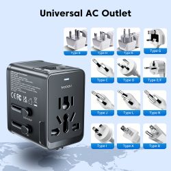 Toocki 20 W Uniwersalny adapter podróżny na cały świat z 1 gniazdem AC, 2 portami typu C i 1 portem USB Szybka ładowarka ścienna