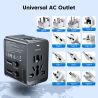 Toocki 20 W Uniwersalny adapter podróżny na cały świat z 1 gniazdem AC, 2 portami typu C i 1 portem USB Szybka ładowarka ścienna