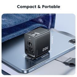 Toocki 20 W Uniwersalny adapter podróżny na cały świat z 1 gniazdem AC, 2 portami typu C i 1 portem USB Szybka ładowarka ścienna