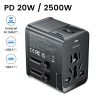 Toocki 20 W Uniwersalny adapter podróżny na cały świat z 1 gniazdem AC, 2 portami typu C i 1 portem USB Szybka ładowarka ścienna