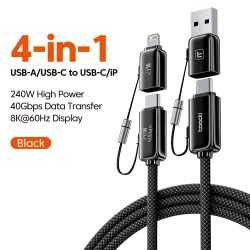 Toocki PD3.1 240W Cable USB 4.0 Gen3 Thunderbolt 4/3 4-in-1 Fast Charging Cable for Macbook Laptop iPhone Samsung Camera monitor