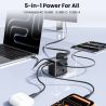 Bộ chuyển đổi nguồn du lịch đa năng Toocki GaN 75W toàn cầu với 1 ổ cắm AC, 1 cổng USB, 2 cổng Type-C, sạc nhanh PD 45W cho phíc