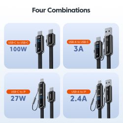 Toocki X96 4 in 1 USB Type C to USB C Lightning Cable Digital Display PD 100W QC4.0 PPS Fast Charging Detachable OTG Adapter