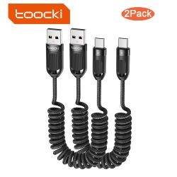 Toocki USB Cable Fast Charing 2Pack 1.5m USB Type C Coiled Charger Cord for iPhone 17 16 15 Samsung S20 S10 S9 Huawei Oneplus