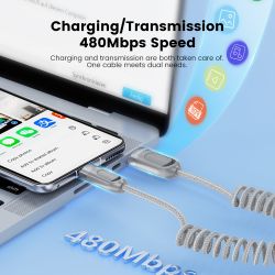 Toocki USB Cable Fast Charing 2Pack 1.5m USB Type C Coiled Charger Cord for iPhone 17 16 15 Samsung S20 S10 S9 Huawei Oneplus