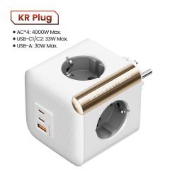 Ổ cắm điện đa năng Toocki GaN với 4 ổ cắm AC, 2 cổng USB, 1 cổng Type-C, công suất 33W, QC3.0, PD20W, có tiếp đất và bảo vệ quá 