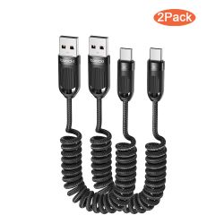 Bộ 2 cáp USB Toocki sạc nhanh 1.5m USB Type C dạng xoắn cho iPhone 17 16 15 Samsung S20 S10 S9 Huawei Oneplus