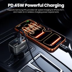 Bộ sạc ô tô Toocki C46 màn hình TFT kỹ thuật số PPS 45W PD 30W sạc nhanh USB cho điện thoại iPhone 17 16 iPad Samsung S25 S24