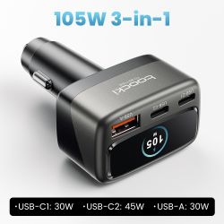 Bộ sạc ô tô Toocki C46 màn hình TFT kỹ thuật số PPS 45W PD 30W sạc nhanh USB cho điện thoại iPhone 17 16 iPad Samsung S25 S24