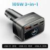Bộ sạc ô tô Toocki C46 màn hình TFT kỹ thuật số PPS 45W PD 30W sạc nhanh USB cho điện thoại iPhone 17 16 iPad Samsung S25 S24